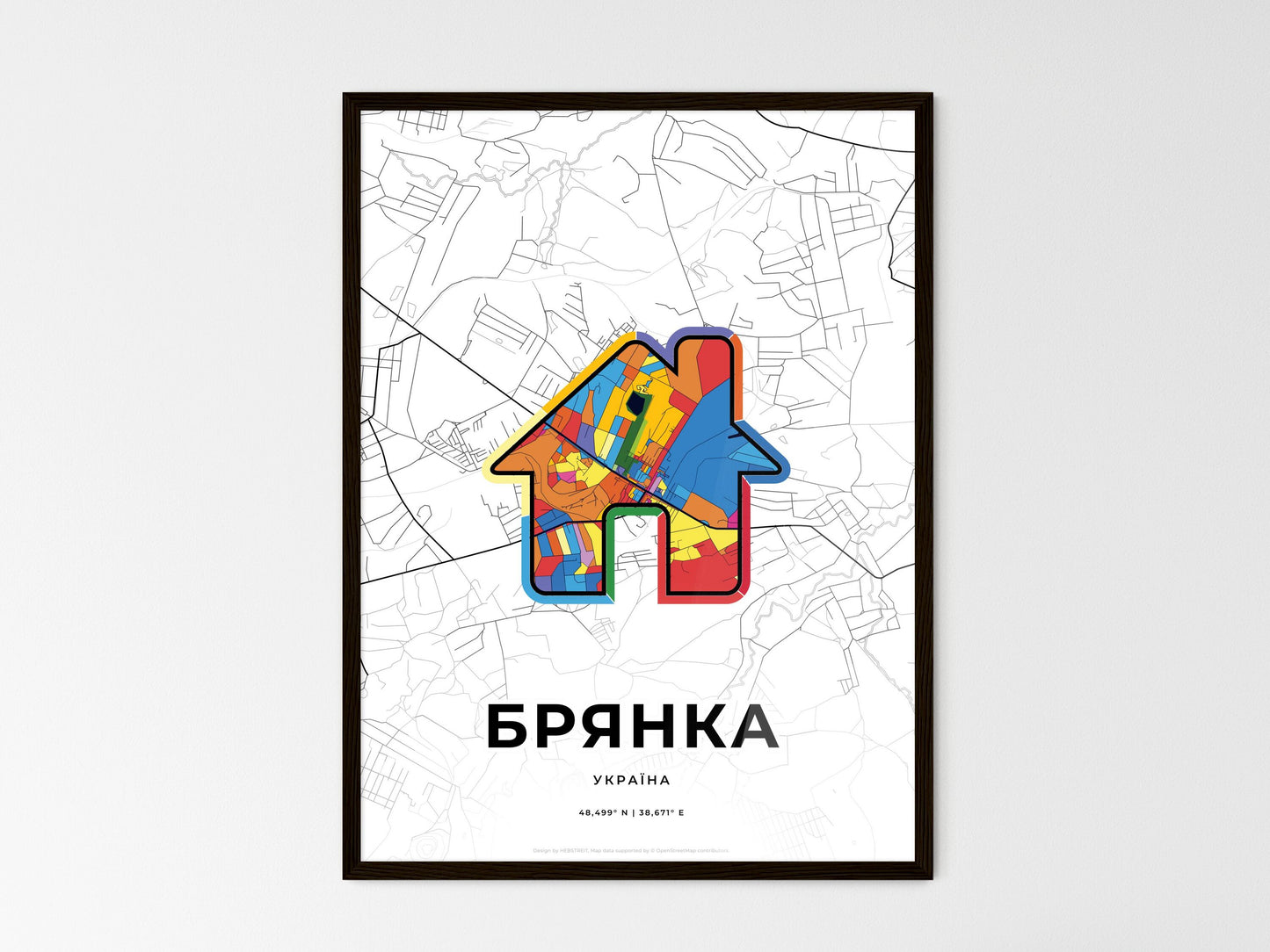 Brianka Ukraine wedding art map with home icon