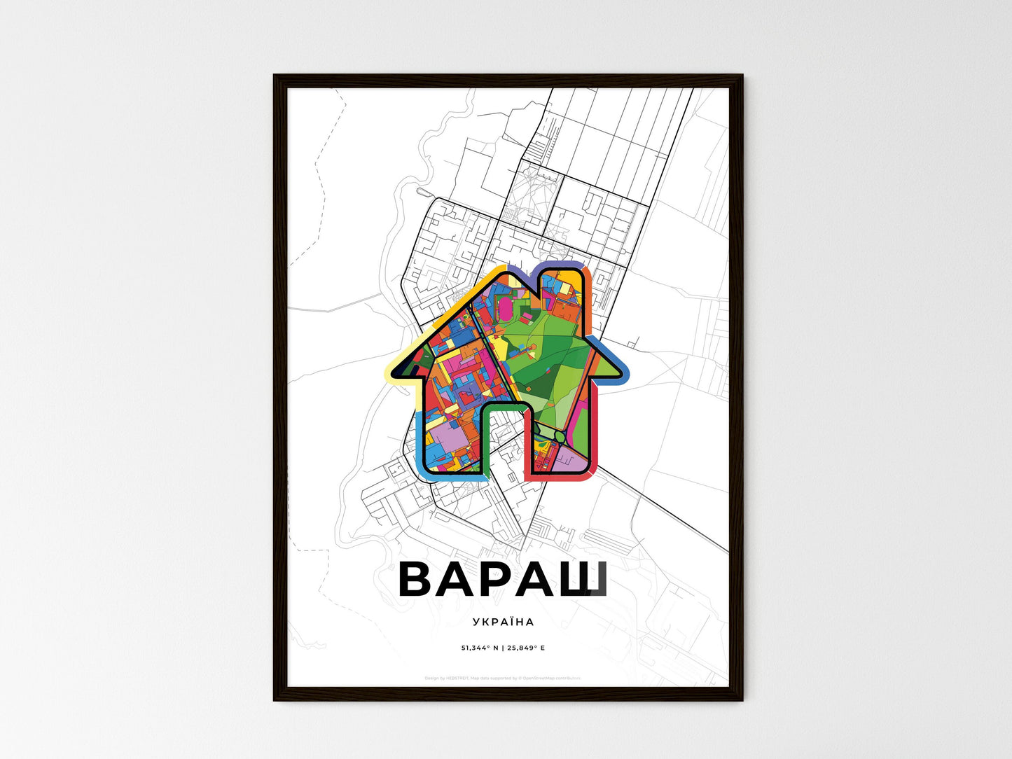Varash Ukraine wedding art map with home icon