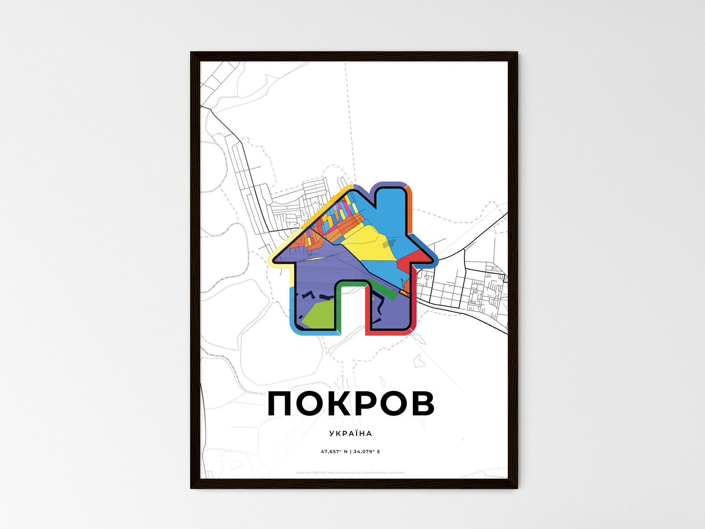 Pokrov Ukraine wedding art map with home icon