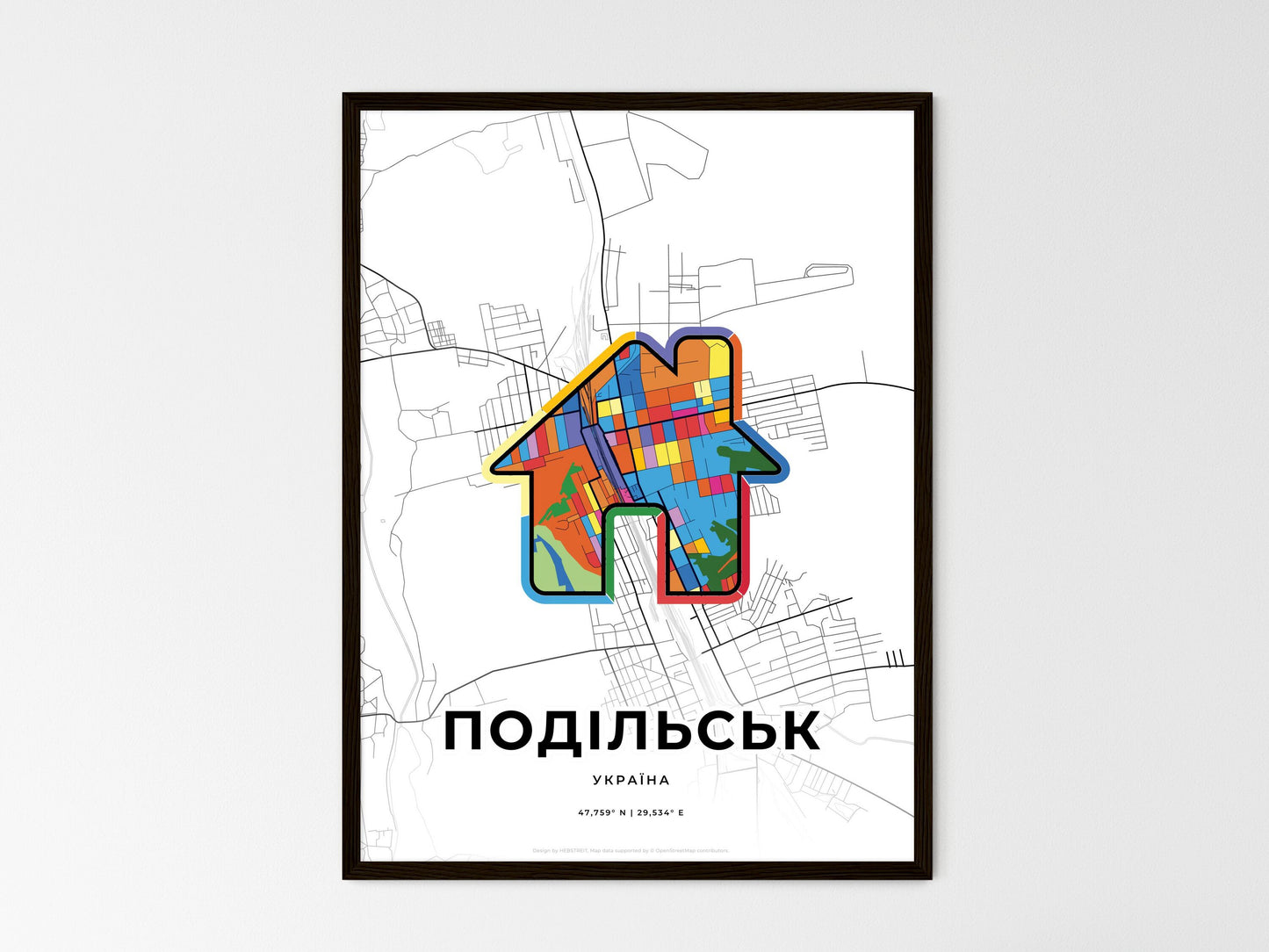 Podilsk Ukraine wedding art map with home icon