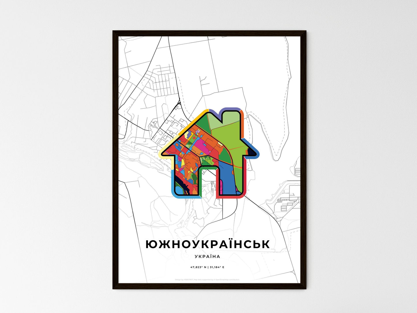 Yuzhnoukrainsk Ukraine wedding art map with home icon