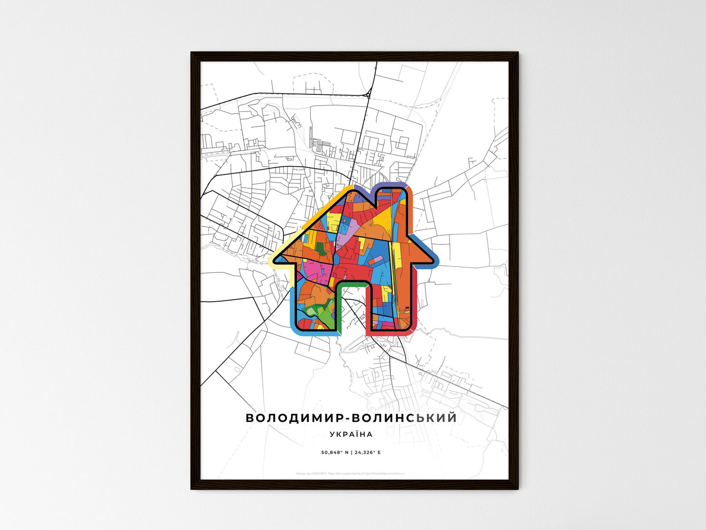 Volodymyr-Volynskyi Ukraine wedding art map with home icon