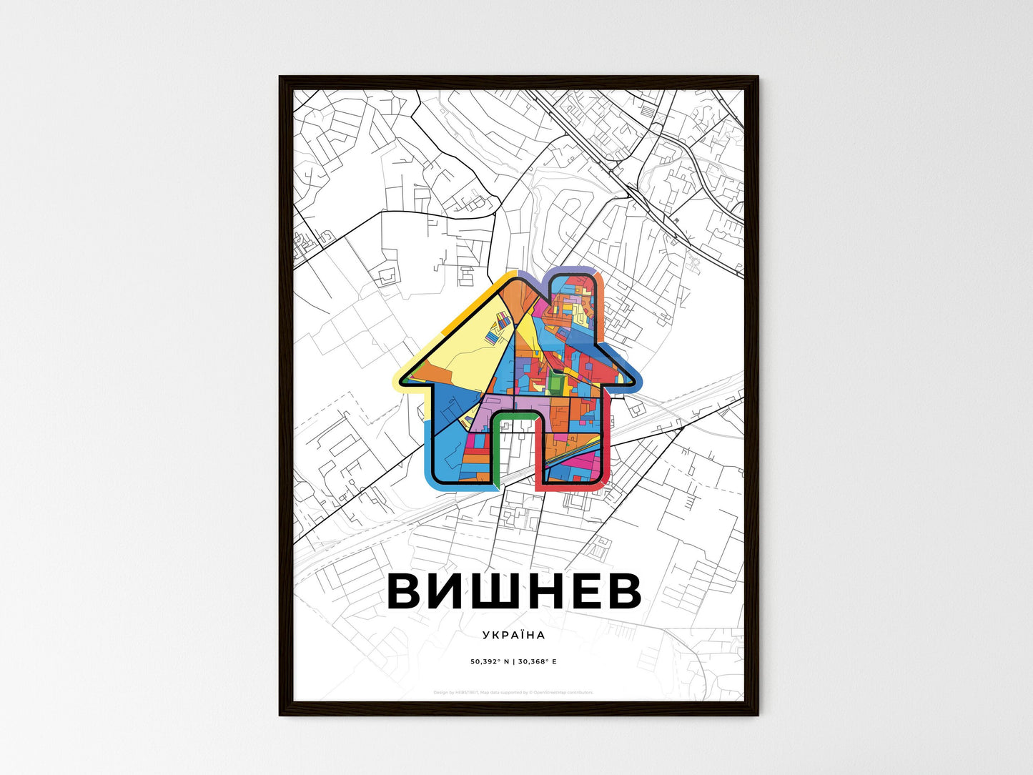 Vyshneve Ukraine wedding art map with home icon
