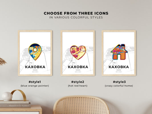 Kakhovka Ukraine maps with colorful icons