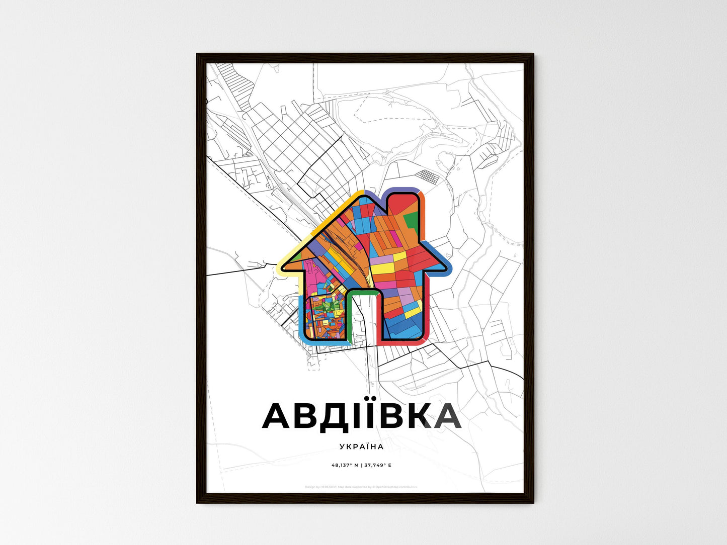 Avdiivka Ukraine wedding art map with home icon