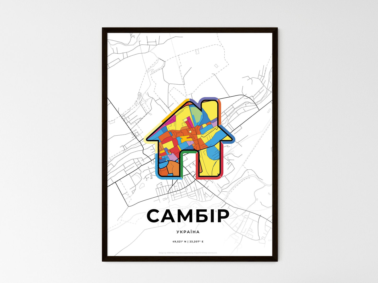 Sambir Ukraine wedding art map with home icon