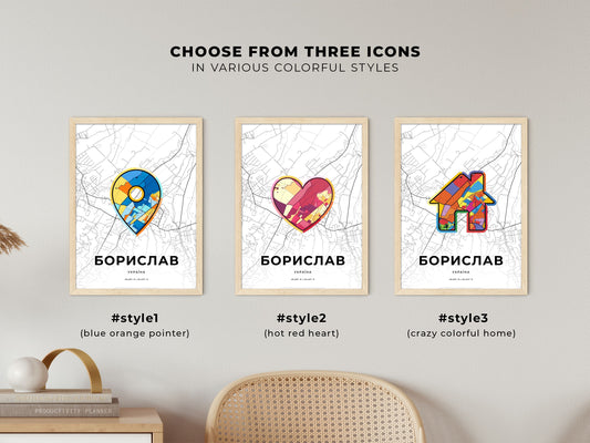 Boryslav Ukraine maps with colorful icons