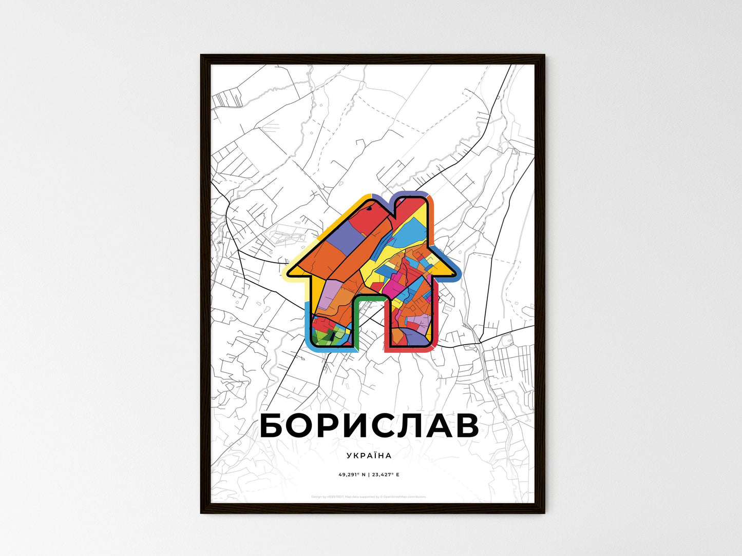 Boryslav Ukraine wedding art map with home icon
