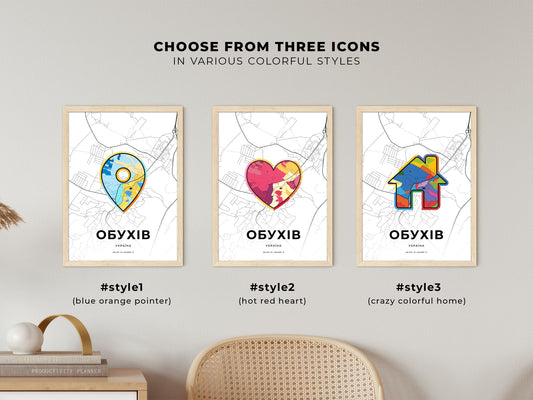 Obukhiv Ukraine maps with colorful icons