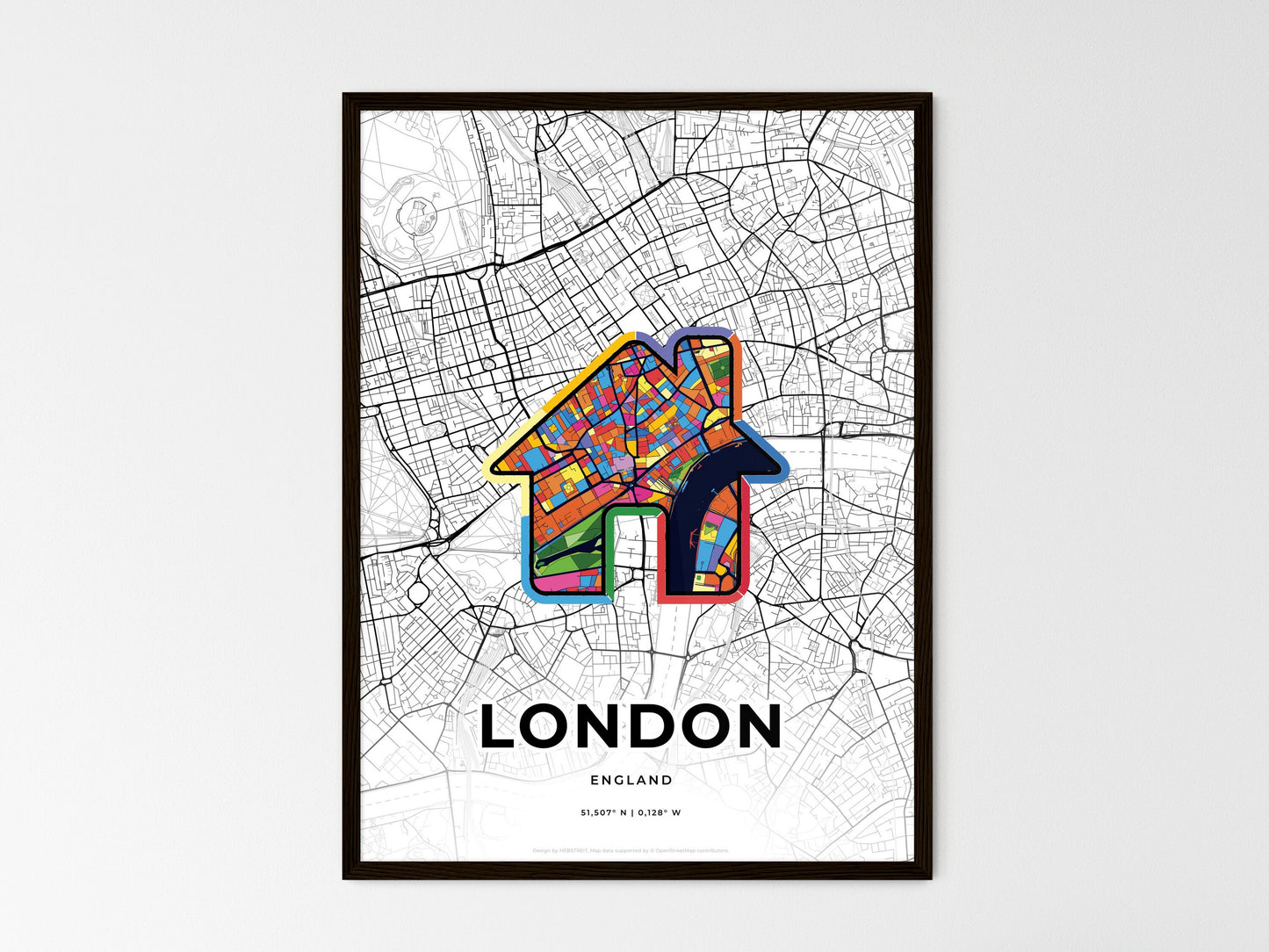 London England wedding art map with home icon