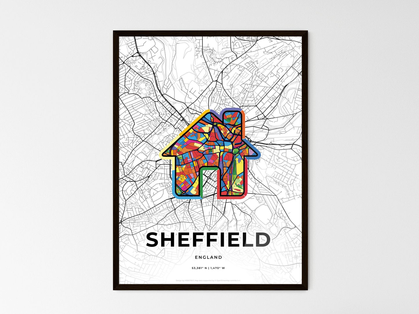 Sheffield England wedding art map with home icon