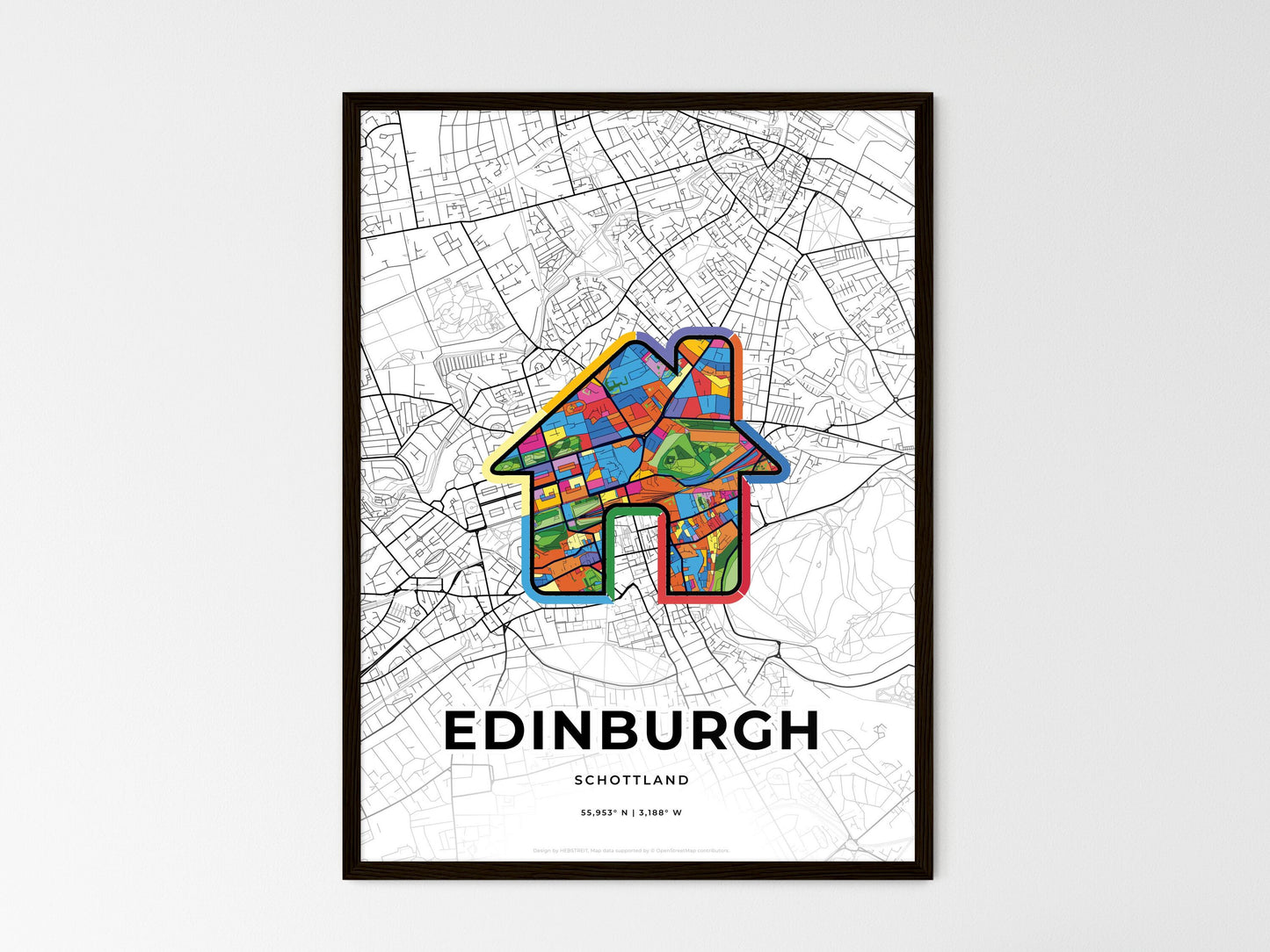 Edinburgh Scotland wedding art map with home icon