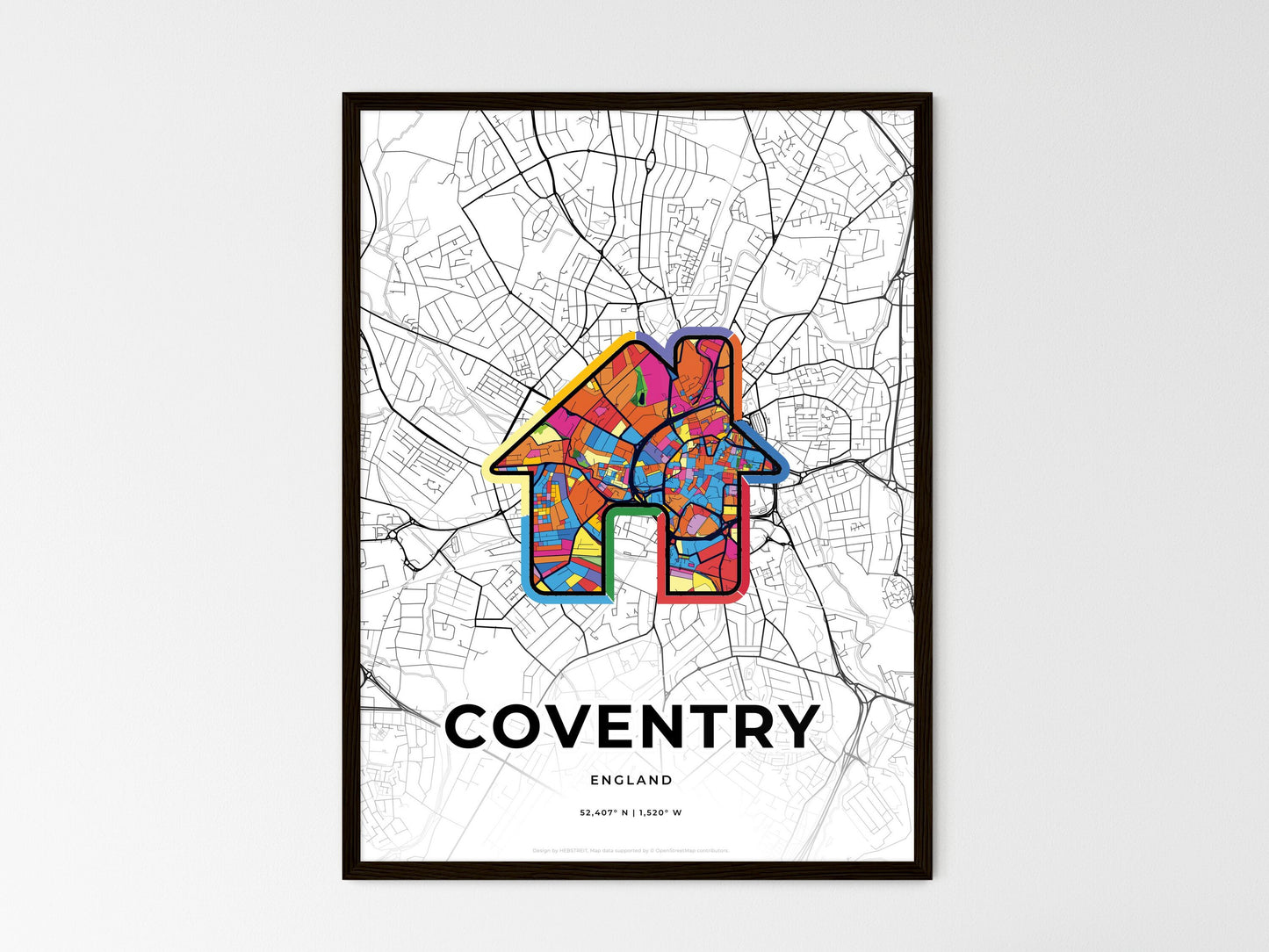 Coventry England wedding art map with home icon