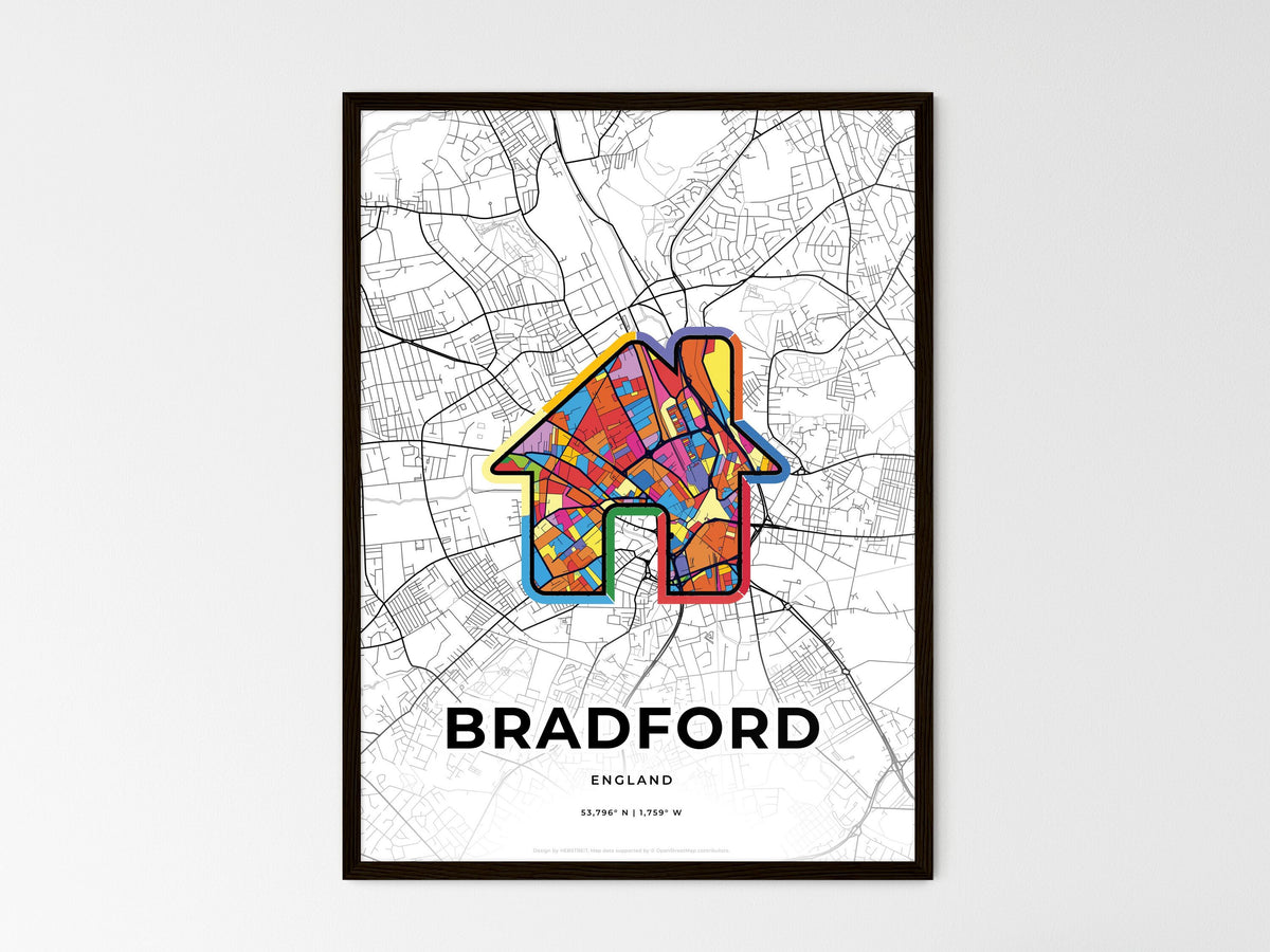 Bradford England wedding art map with home icon