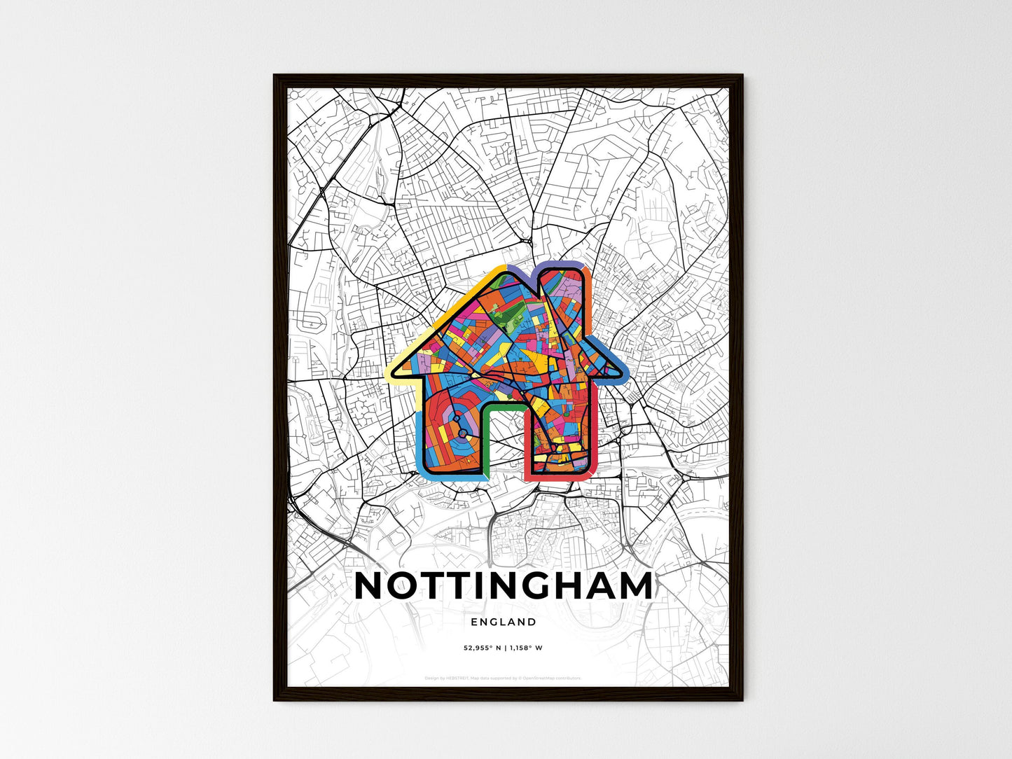 Nottingham England wedding art map with home icon