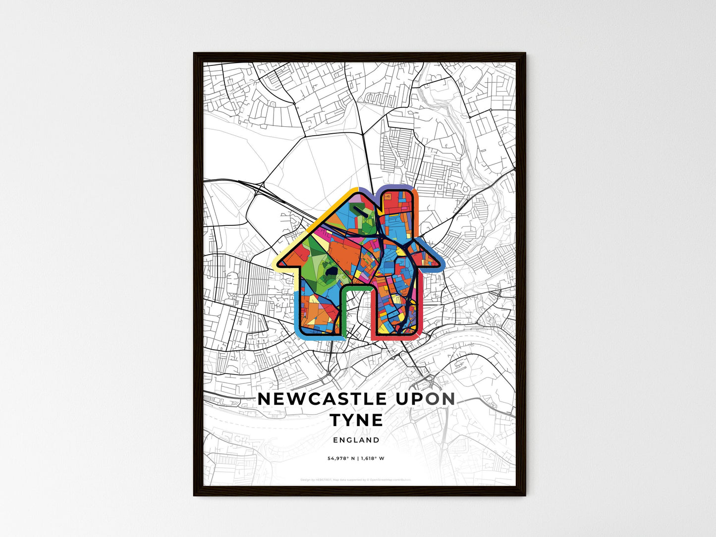 Newcastle Upon Tyne England wedding art map with home icon