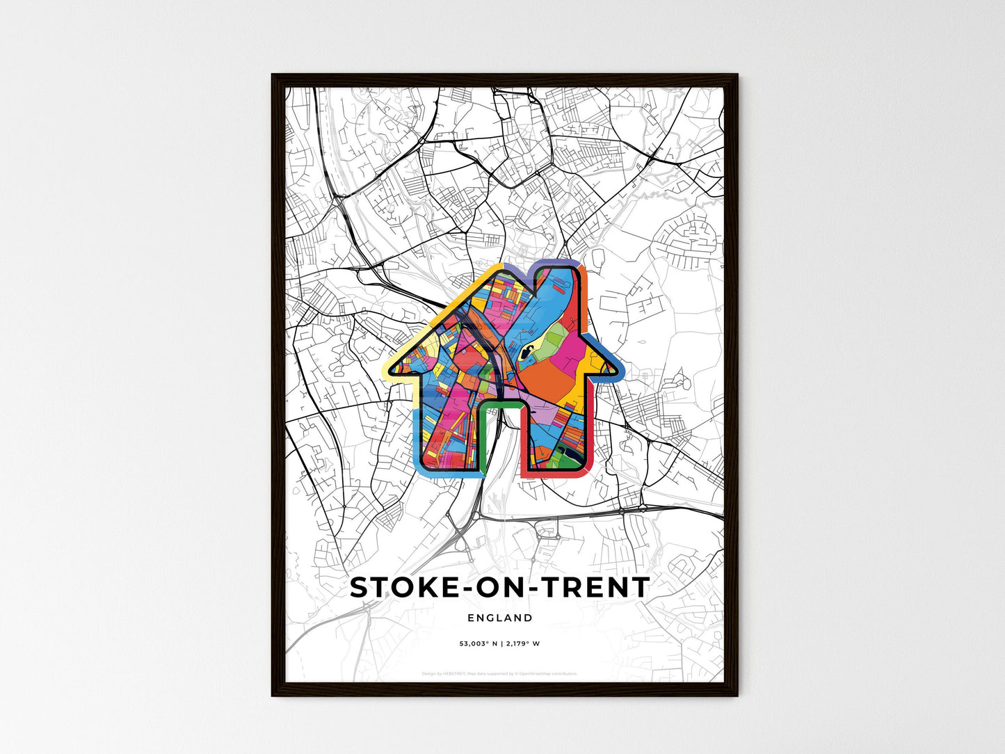 Stoke-On-Trent England wedding art map with home icon