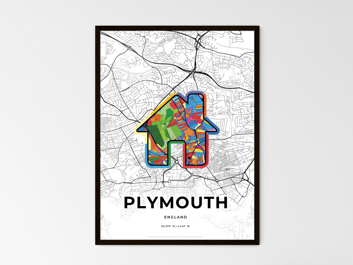 Plymouth England wedding art map with home icon