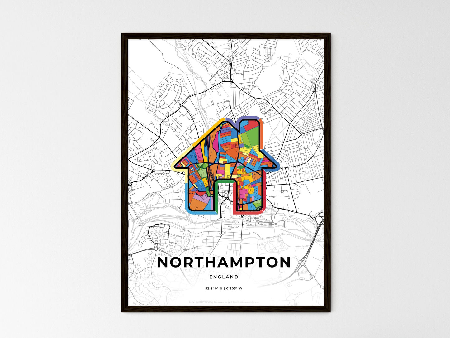 Northampton England wedding art map with home icon