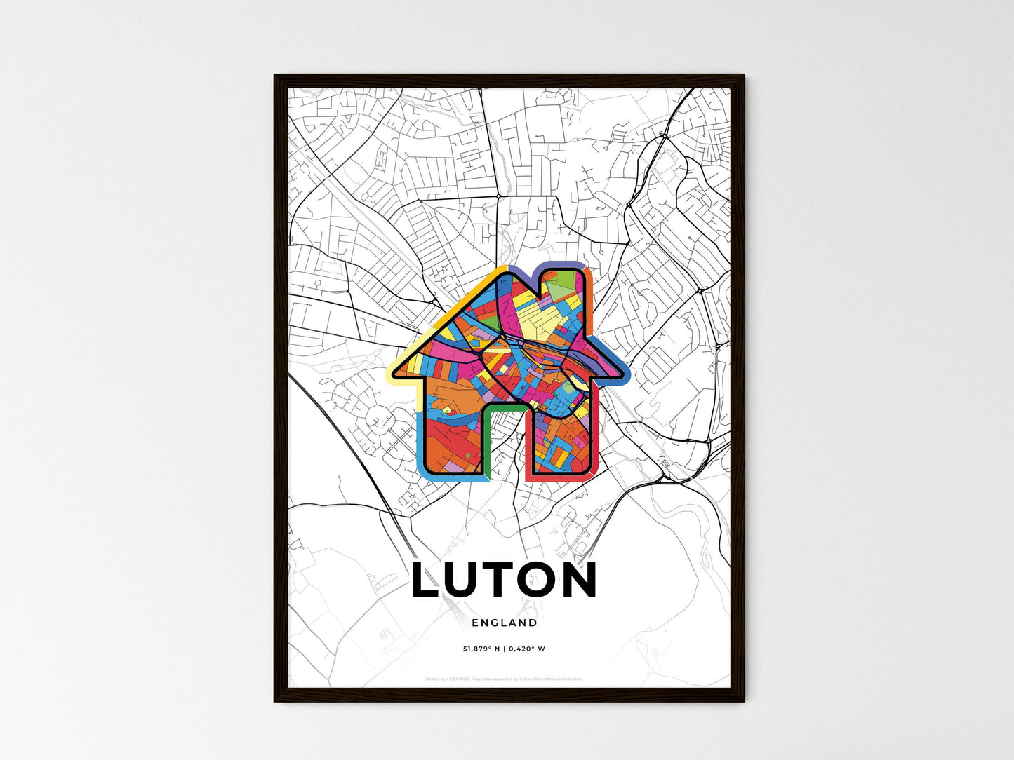 Luton England wedding art map with home icon