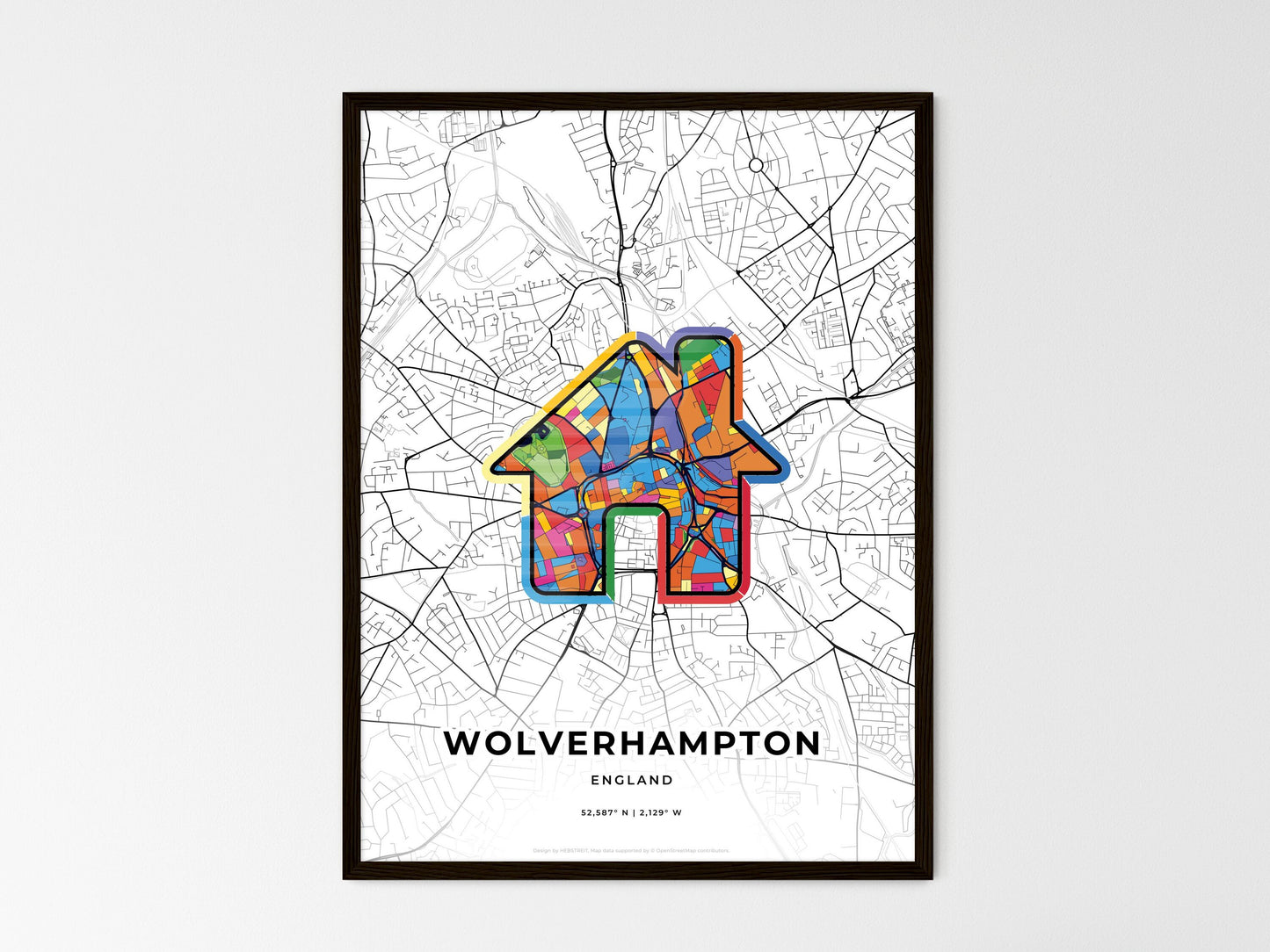 Wolverhampton England wedding art map with home icon