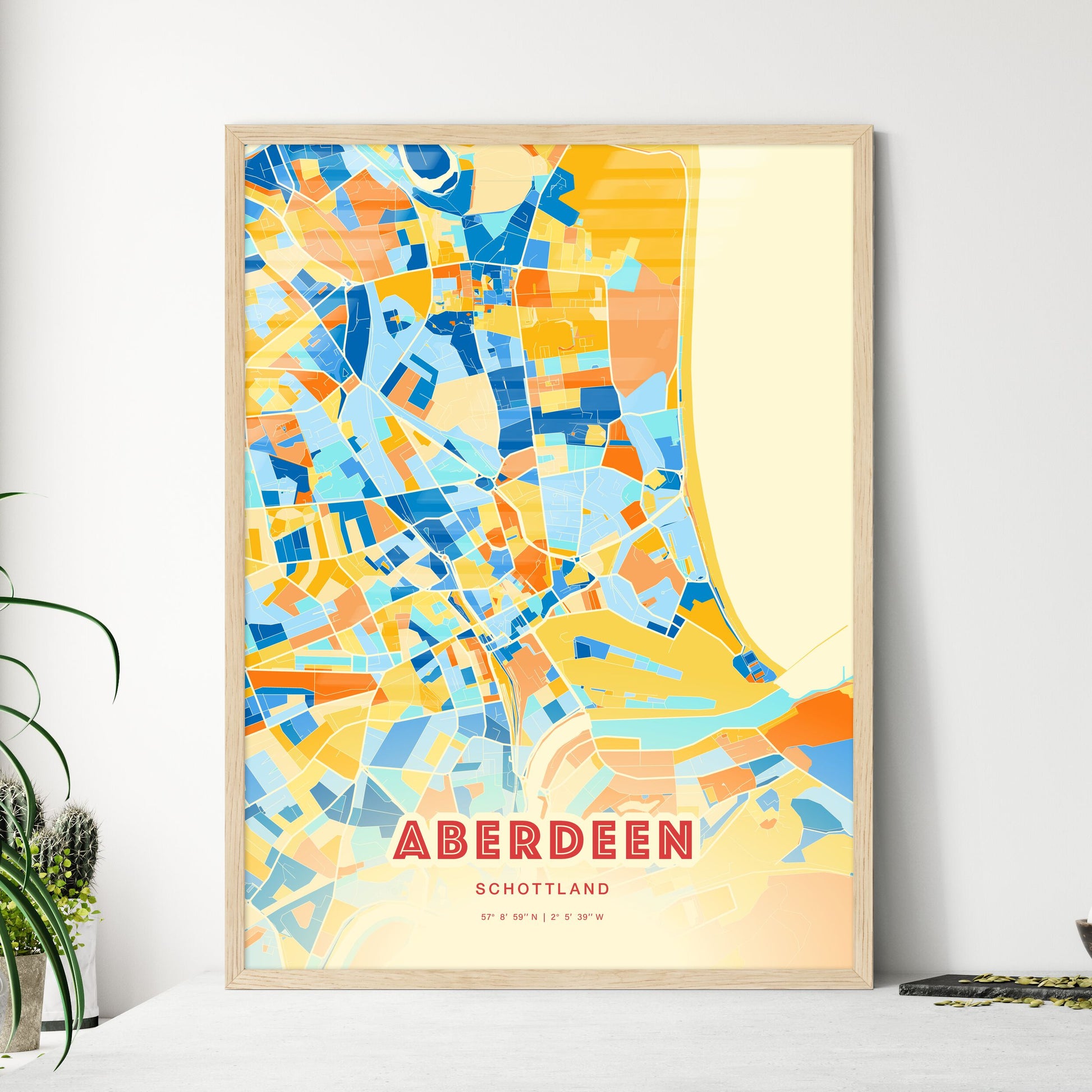 Colorful Aberdeen Scotland Fine Art Map Blue Orange