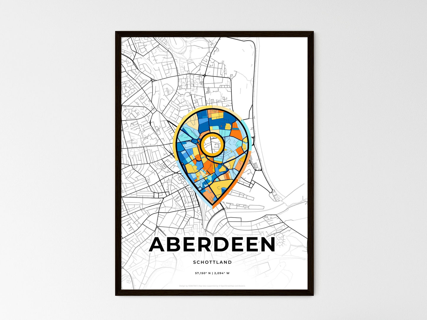 ABERDEEN SCOTLAND minimal art map with a colorful icon. Where it all began, Couple map gift. Style 1