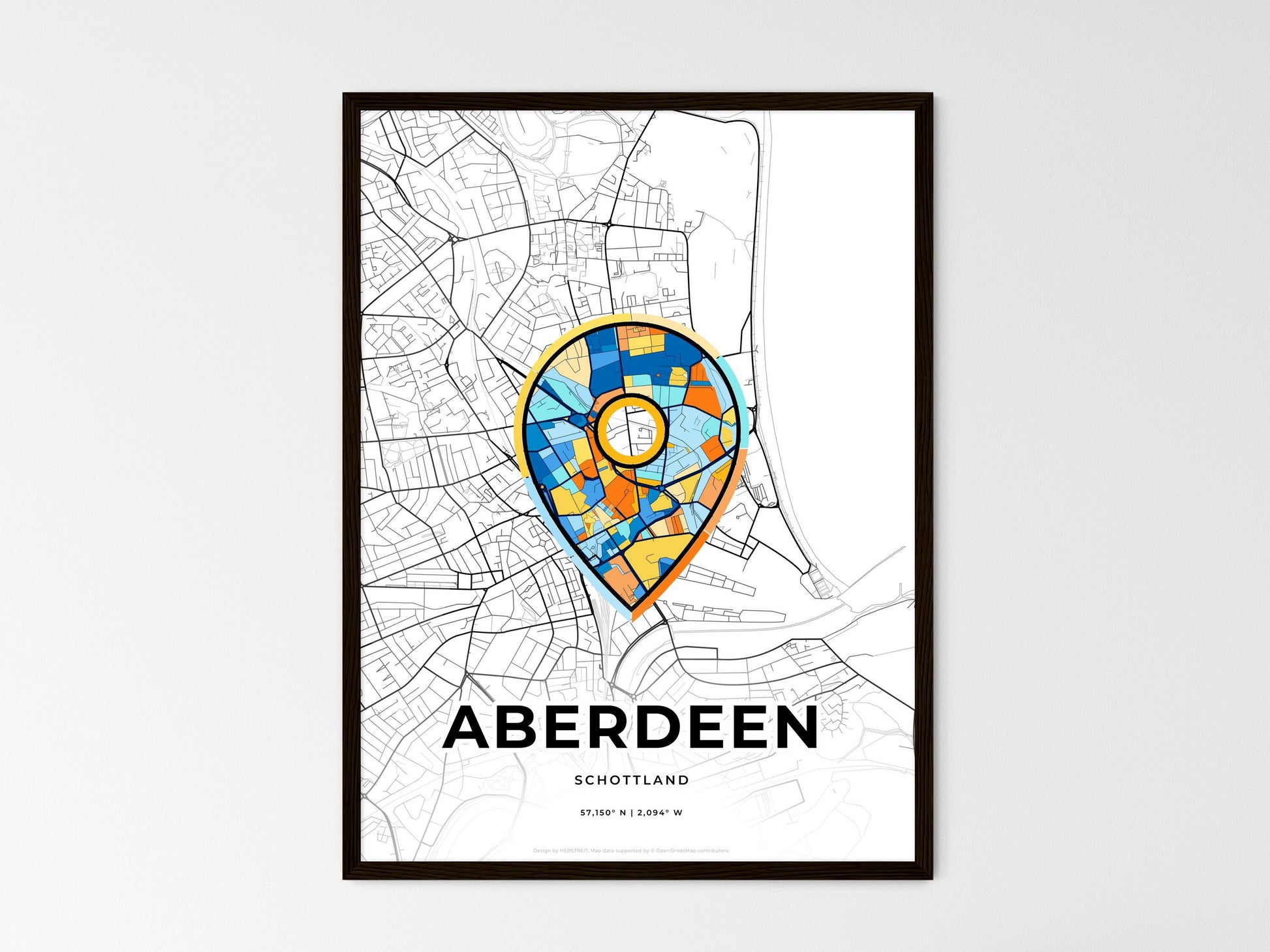 ABERDEEN SCOTLAND minimal art map with a colorful icon. Where it all began, Couple map gift. Style 1
