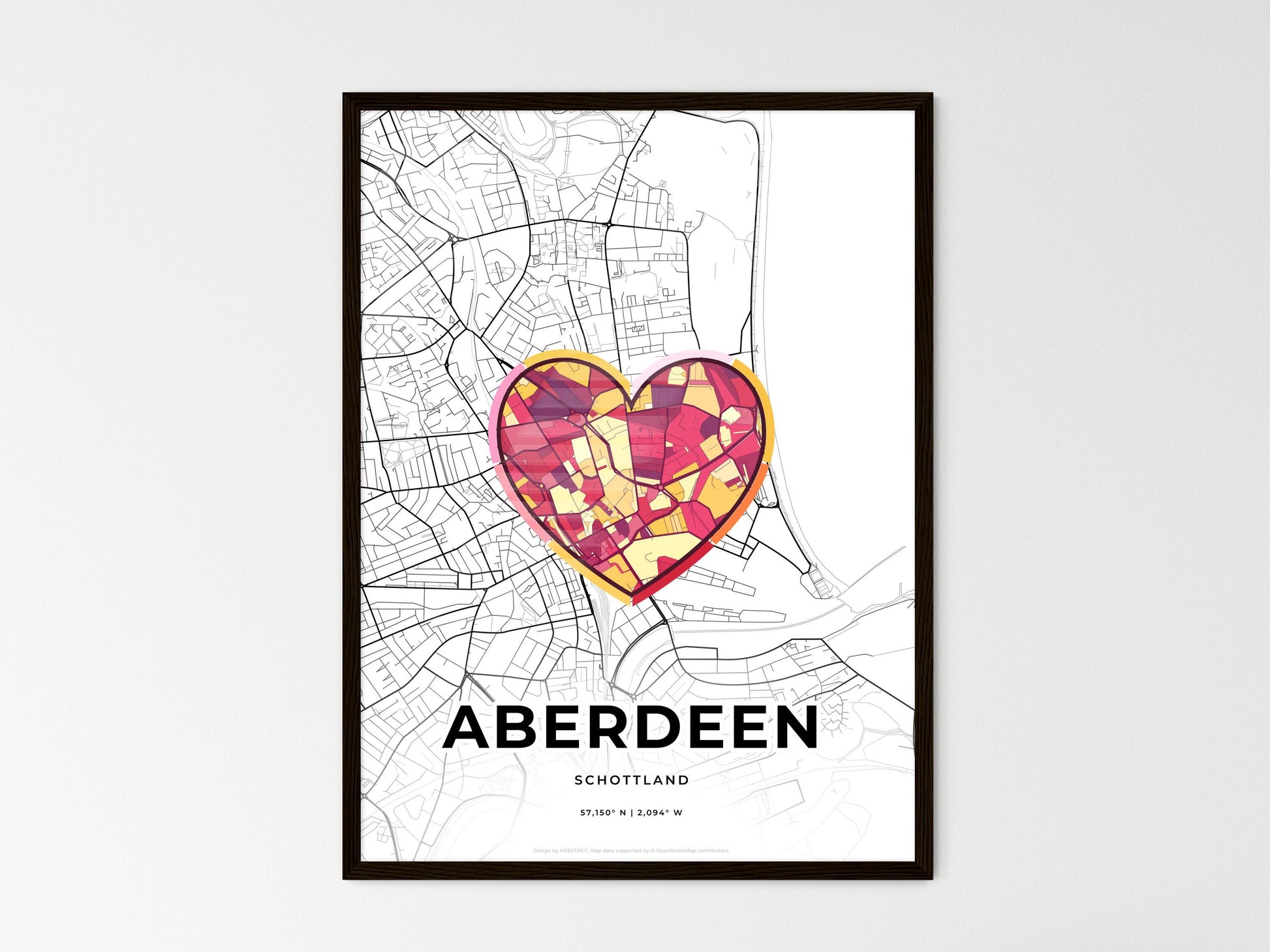 ABERDEEN SCOTLAND minimal art map with a colorful icon. Where it all began, Couple map gift. Style 2