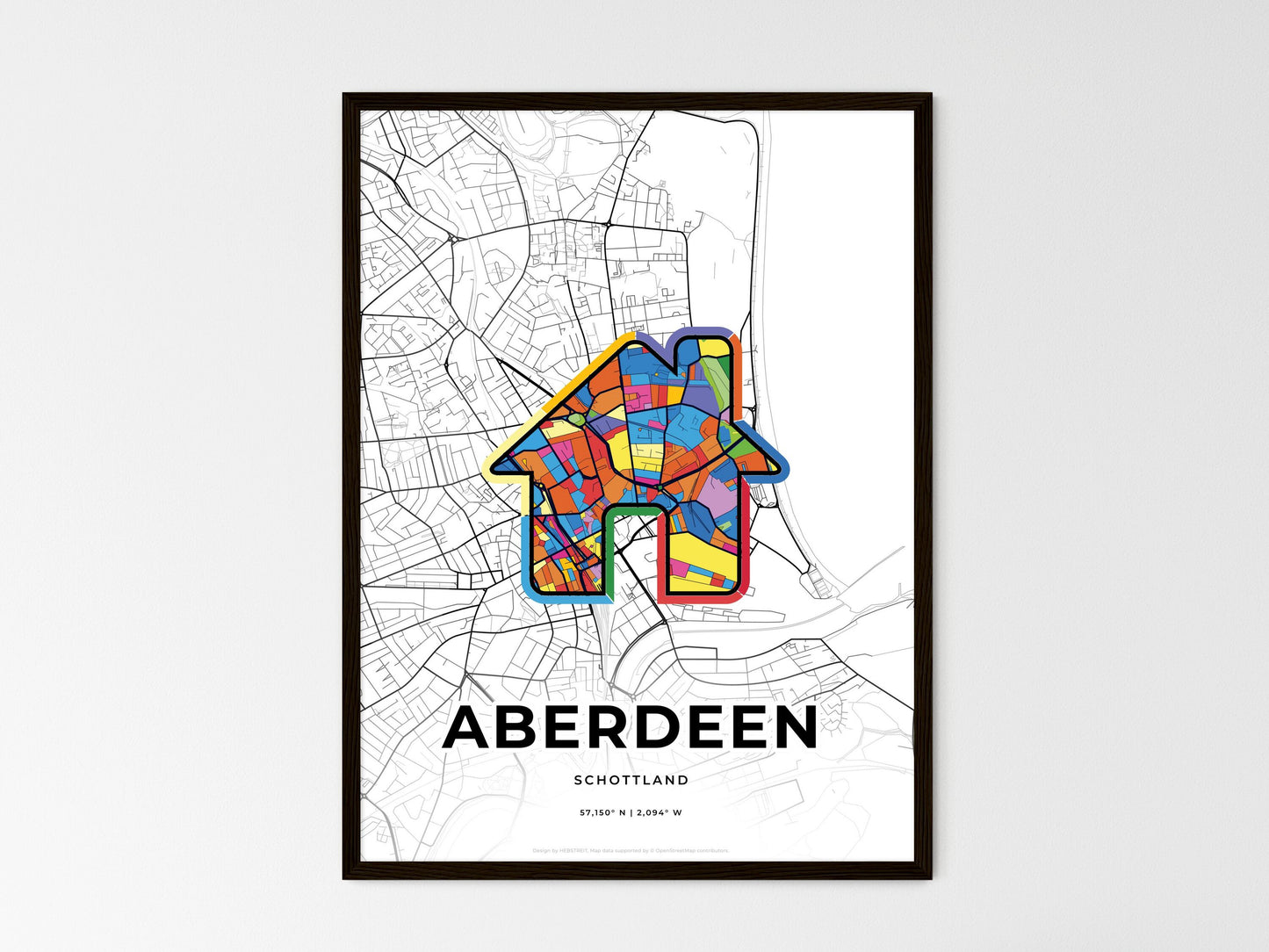 ABERDEEN SCOTLAND minimal art map with a colorful icon. Where it all began, Couple map gift. Style 3