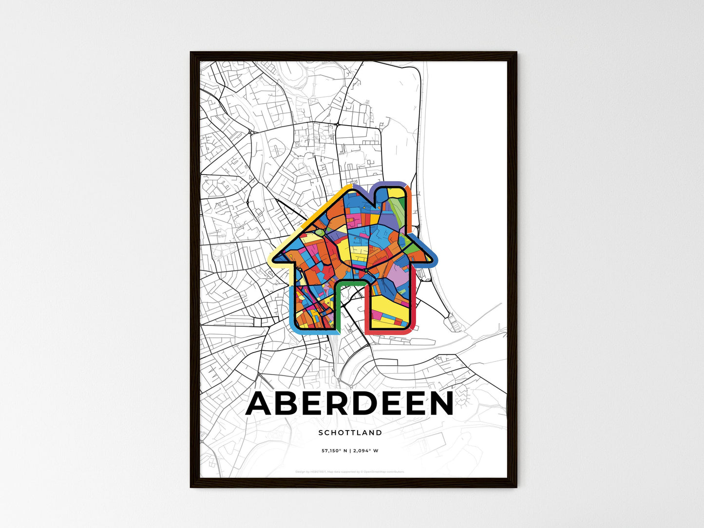 Aberdeen Scotland wedding art map with home icon