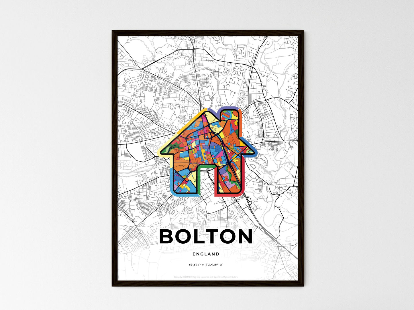 Bolton England wedding art map with home icon