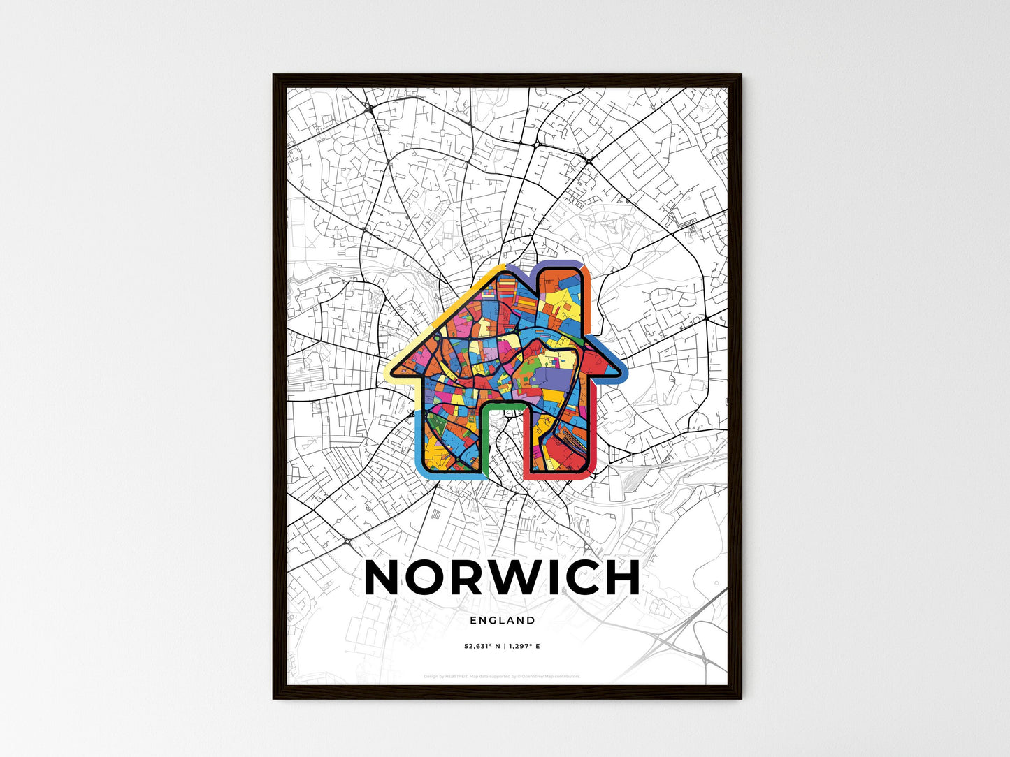 Norwich England wedding art map with home icon