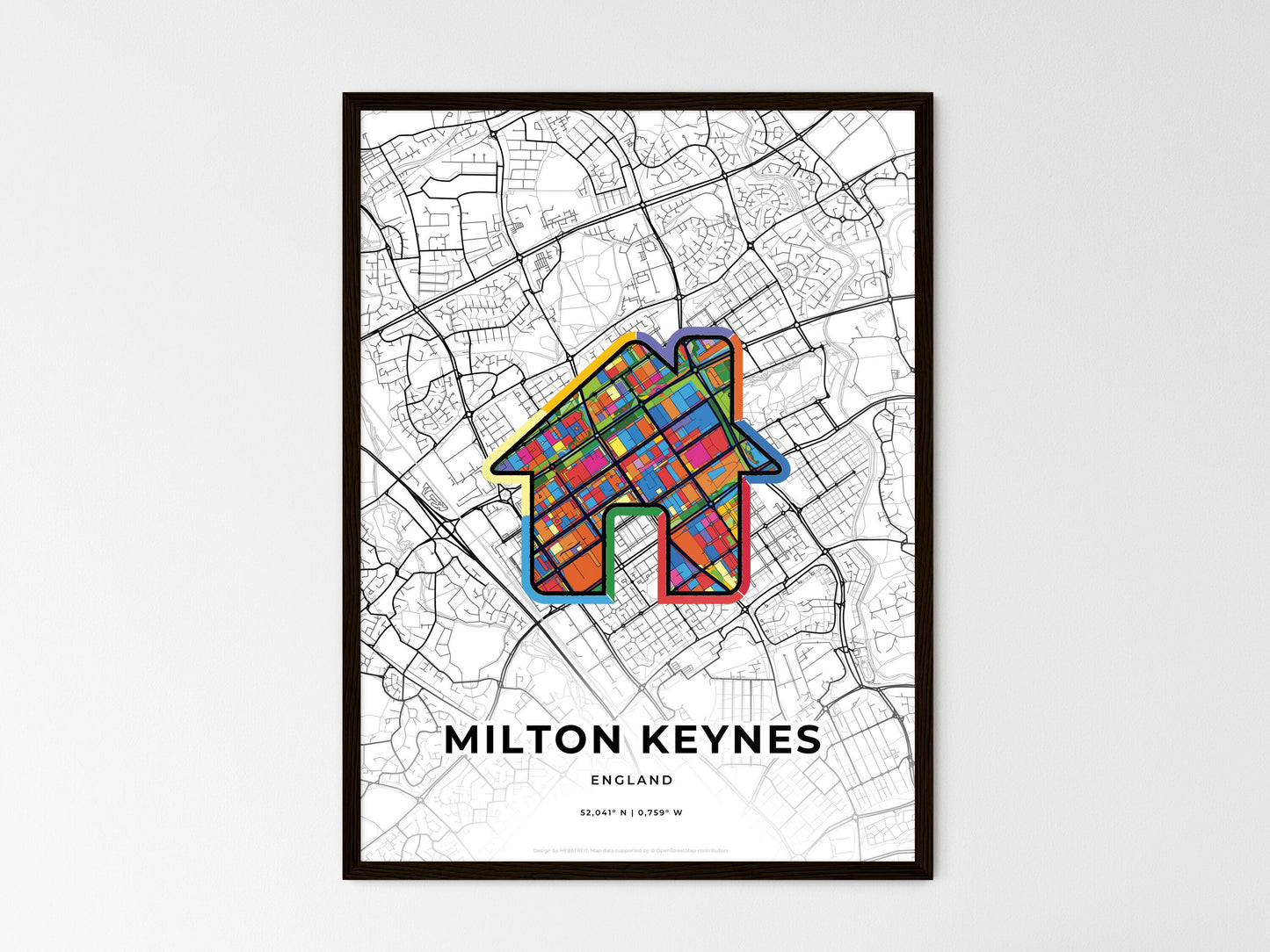Milton Keynes England wedding art map with home icon