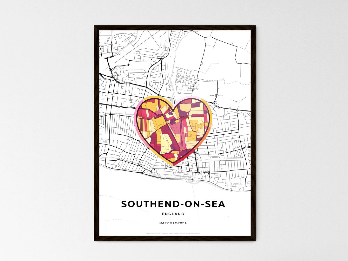 Southend-On-Sea England wedding art map with heart icon
