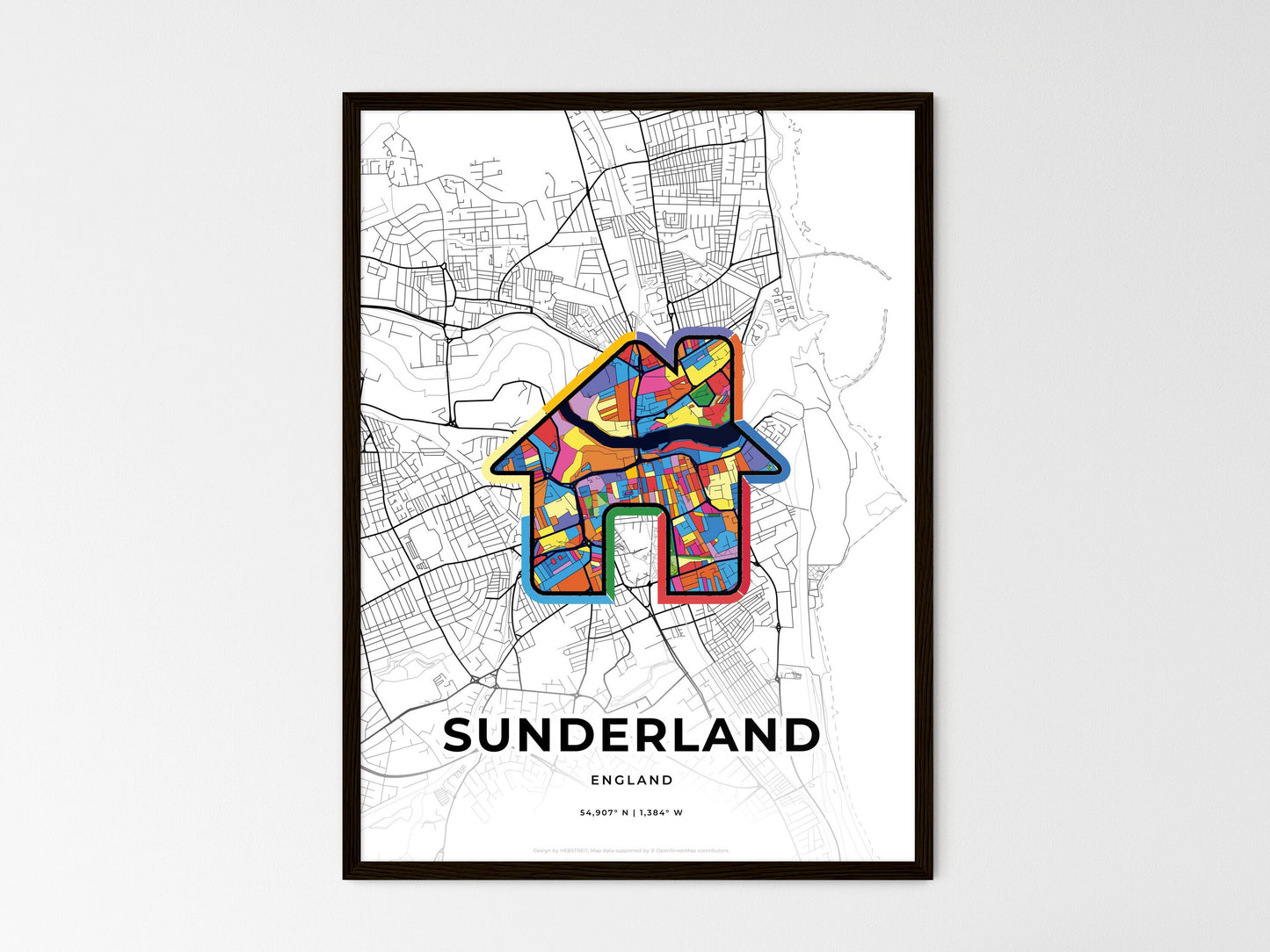 Sunderland England wedding art map with home icon
