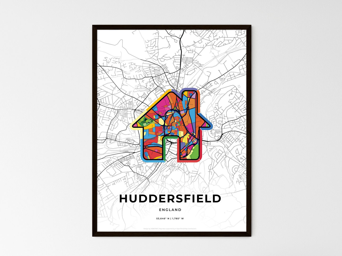 Huddersfield England wedding art map with home icon