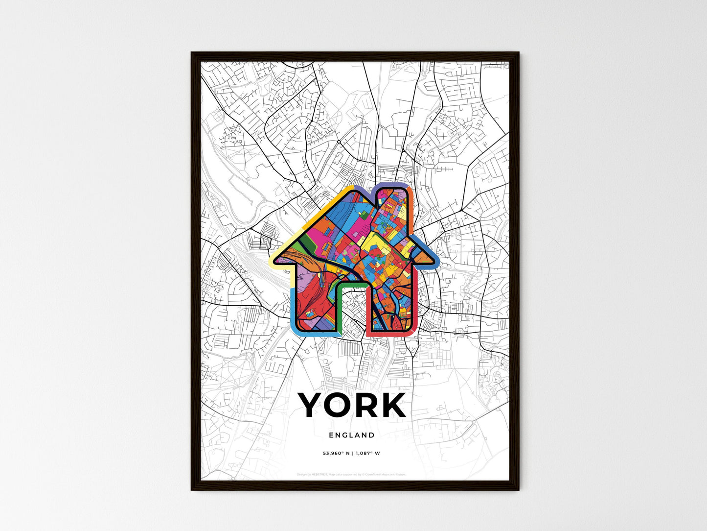York England wedding art map with home icon