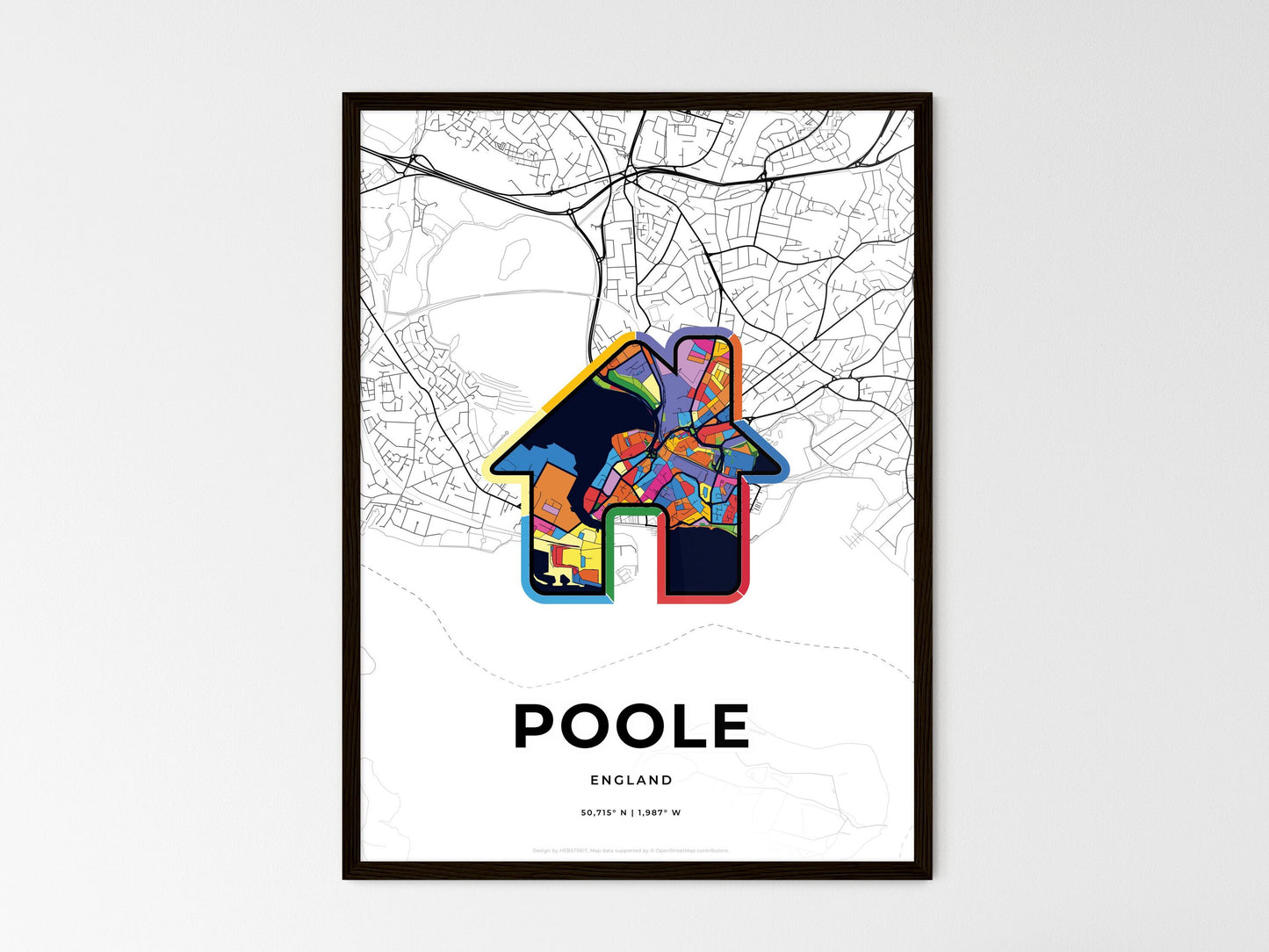Poole England wedding art map with home icon