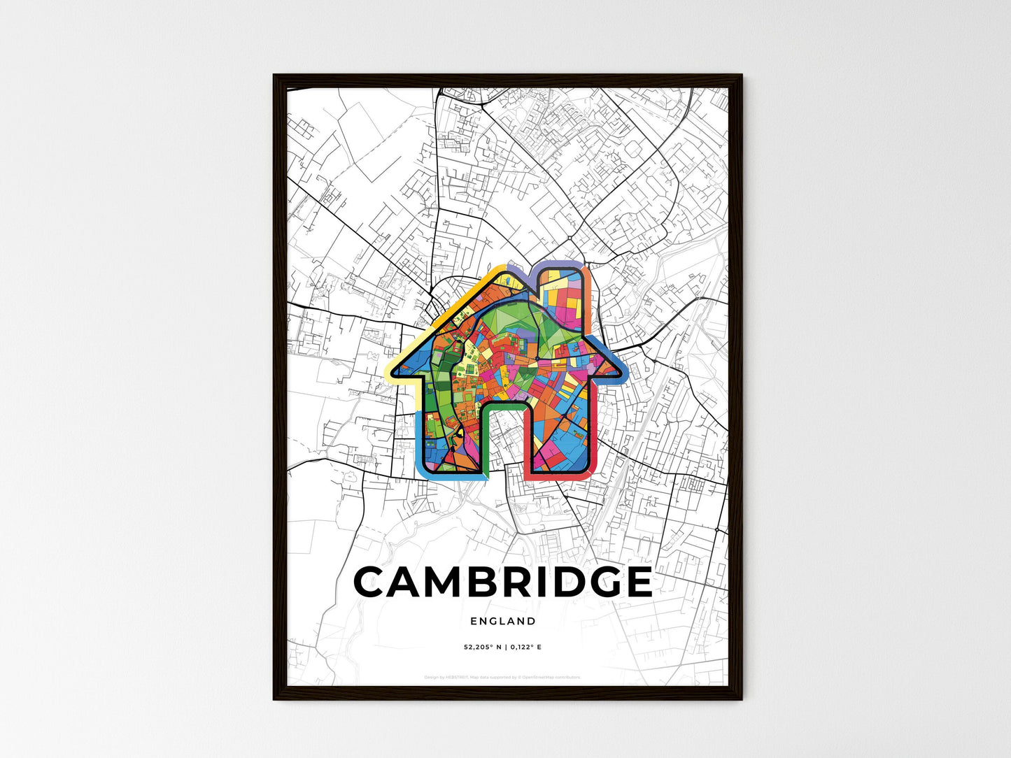 Cambridge England wedding art map with home icon