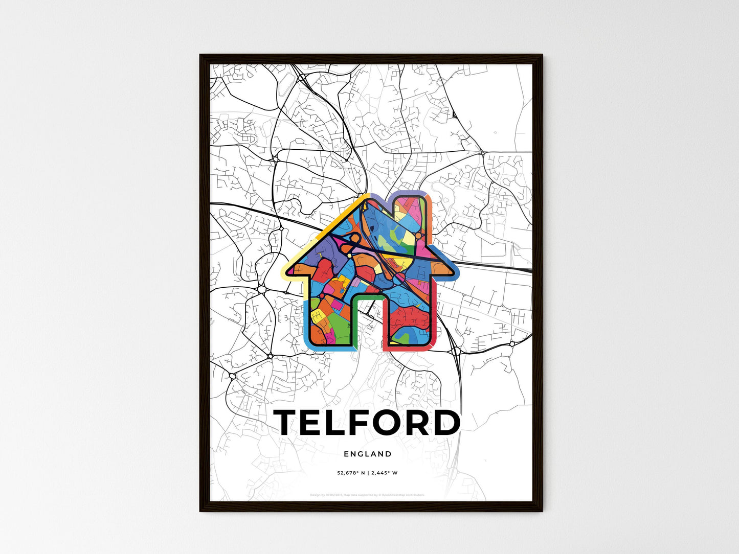 Telford England wedding art map with home icon