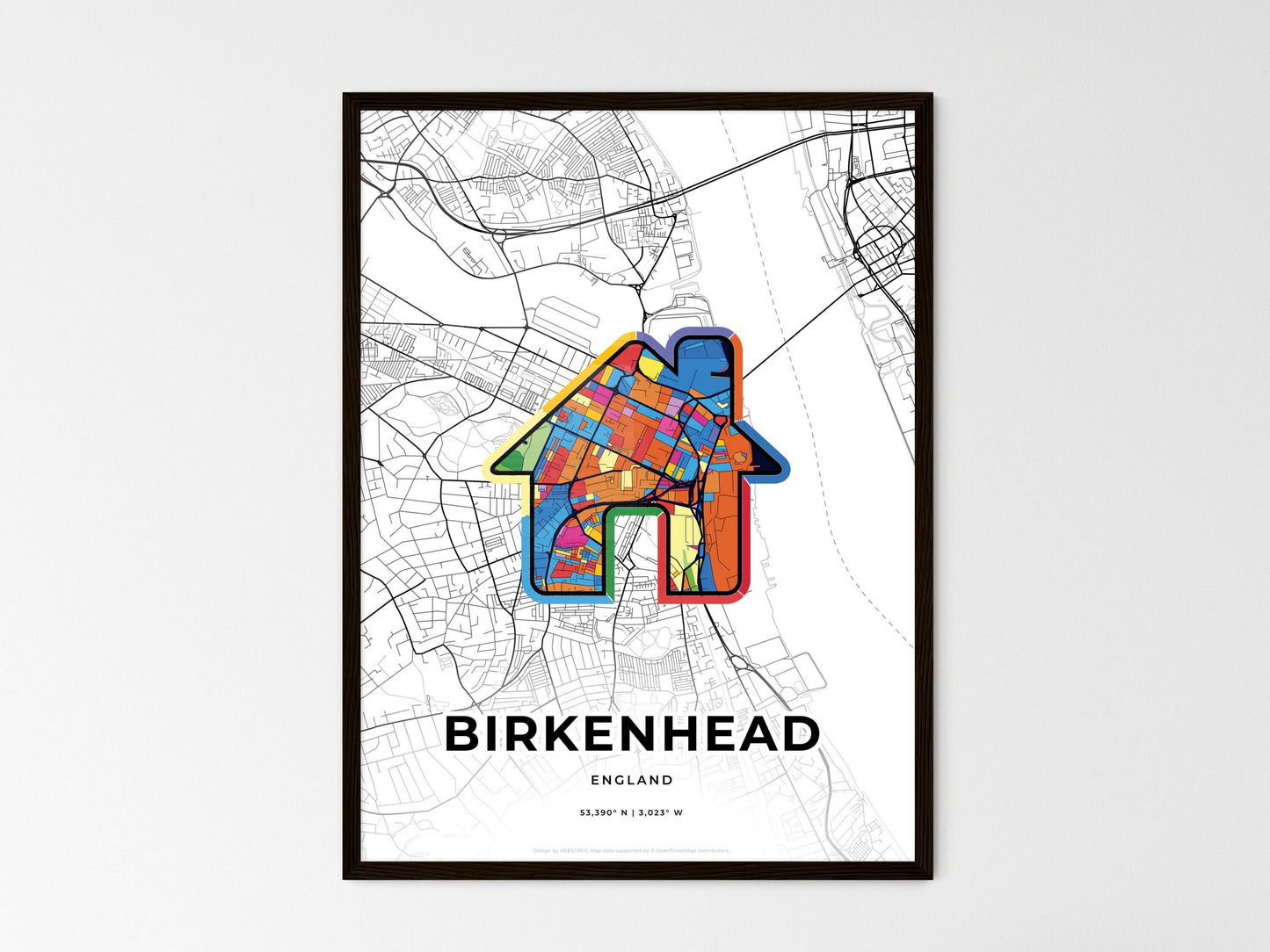 Birkenhead England wedding art map with home icon