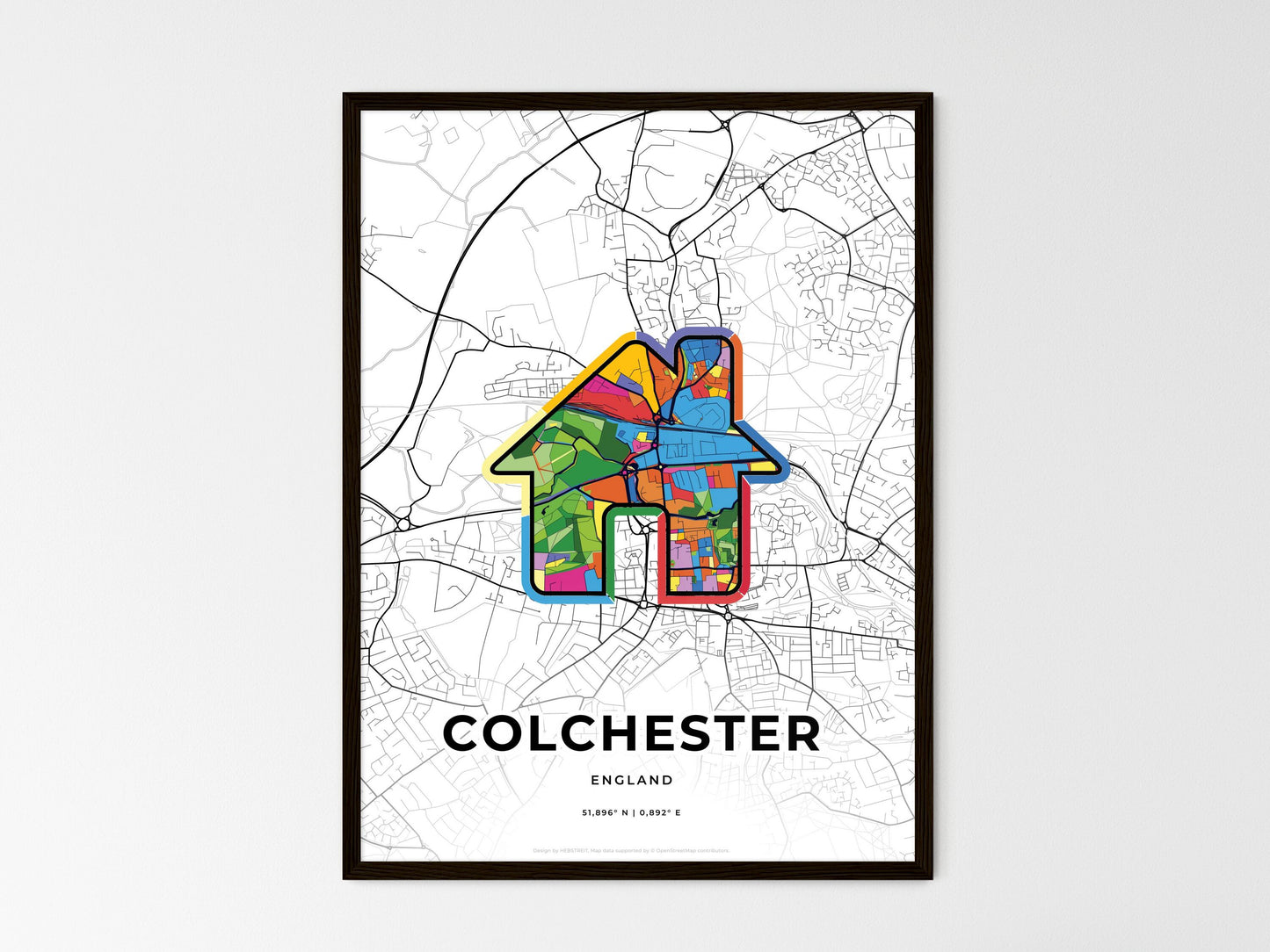 Colchester England wedding art map with home icon