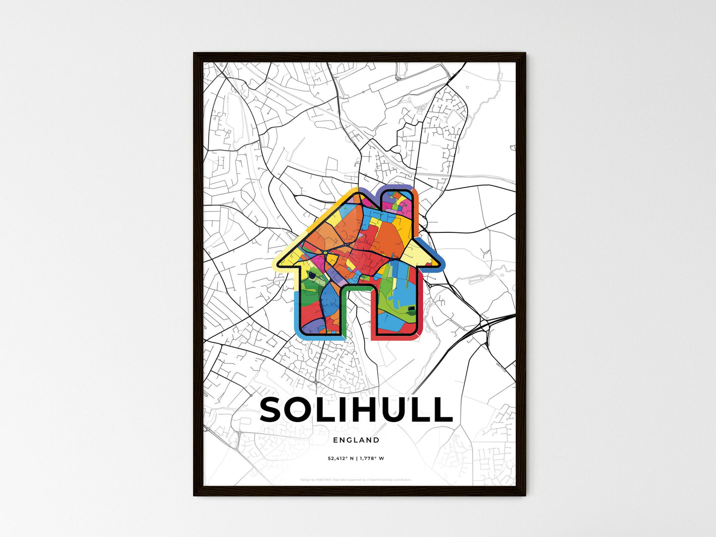 Solihull England wedding art map with home icon
