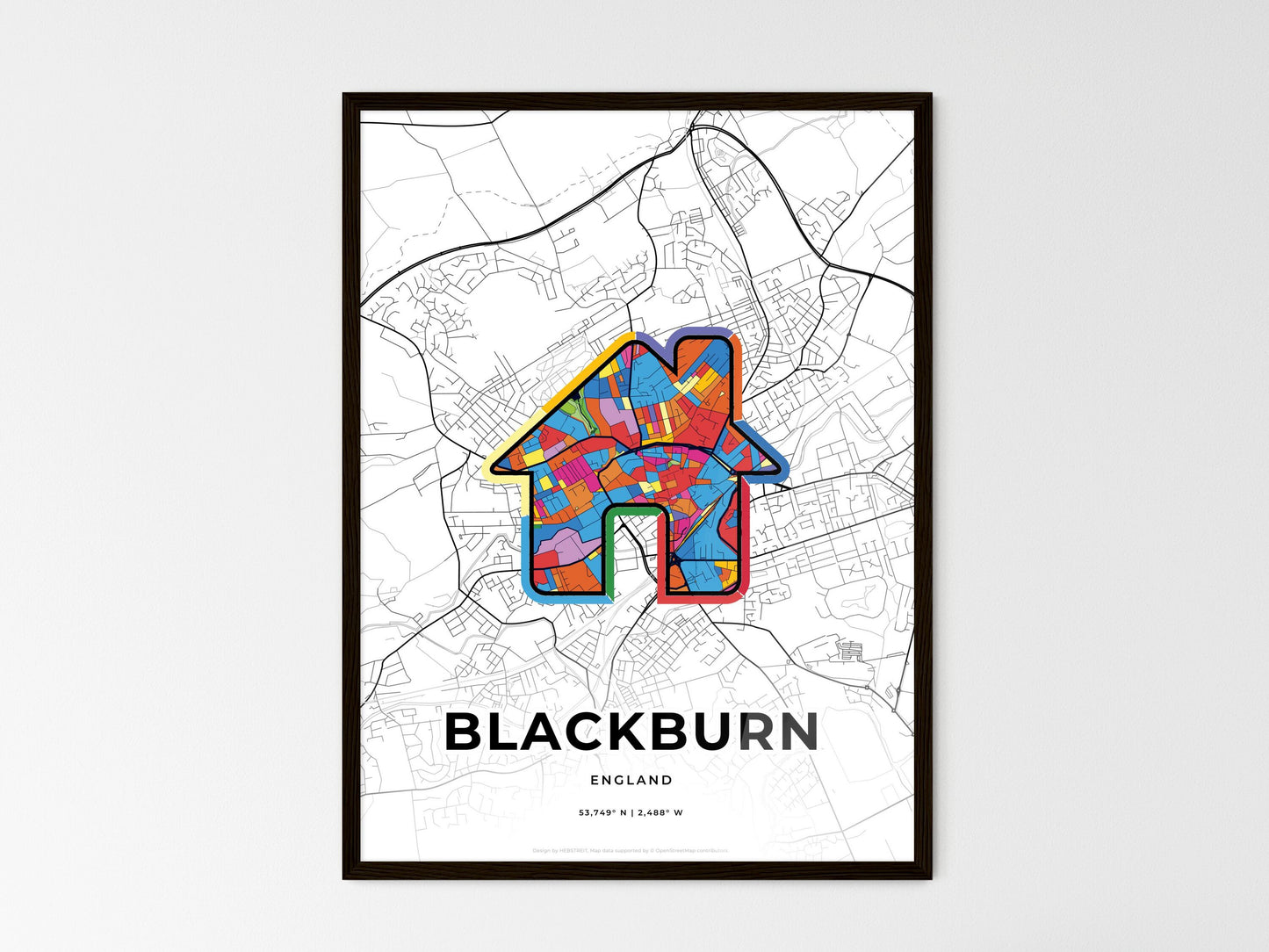 Blackburn England wedding art map with home icon