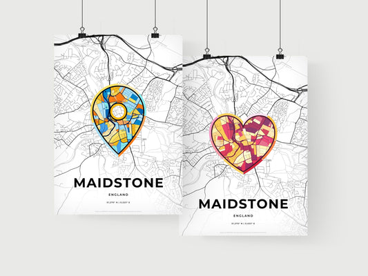 MAIDSTONE ENGLAND minimal art map with a colorful icon. Where it all began, Couple map gift.