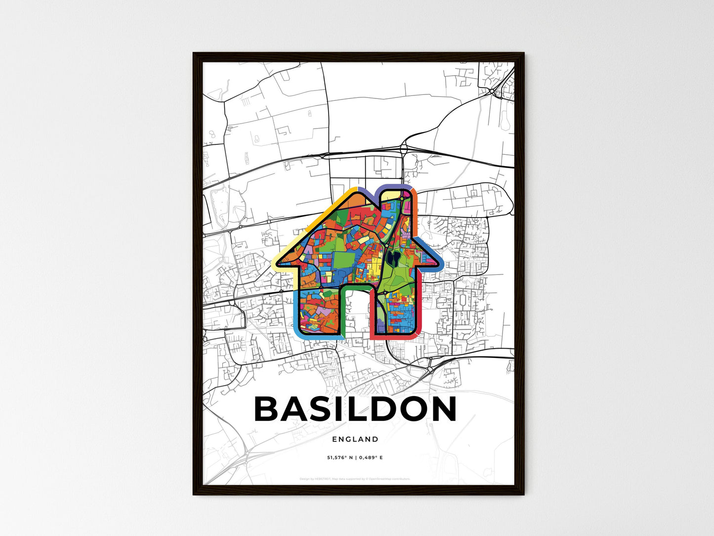 Basildon England wedding art map with home icon
