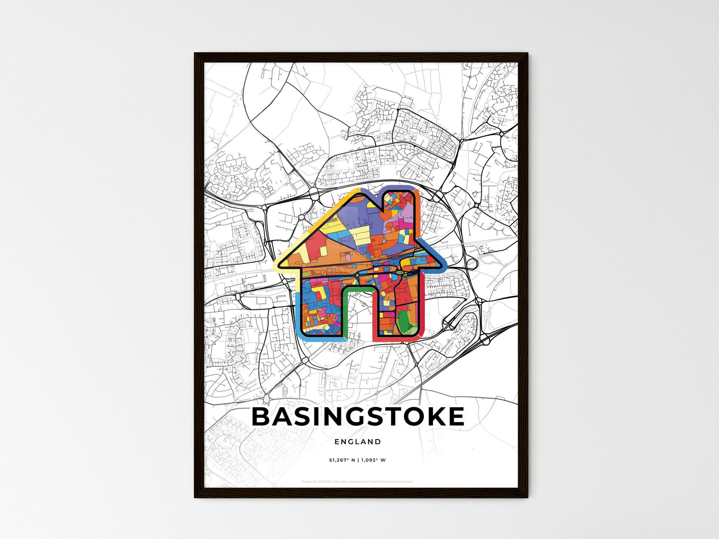 Basingstoke England wedding art map with home icon