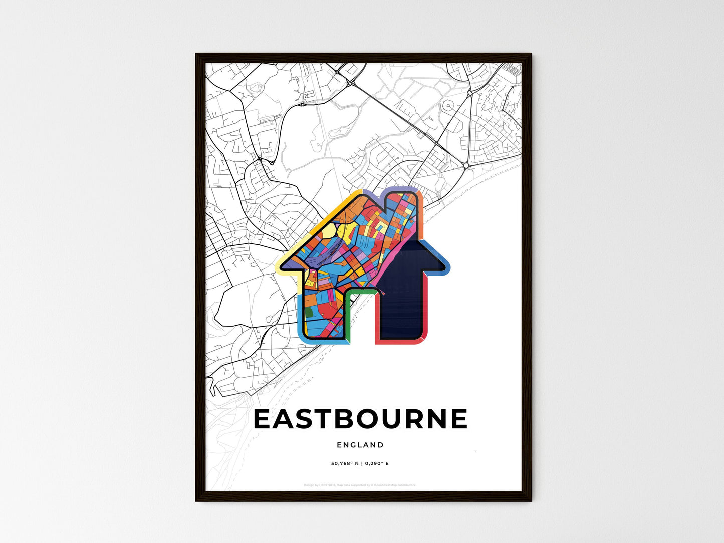 Eastbourne England wedding art map with home icon