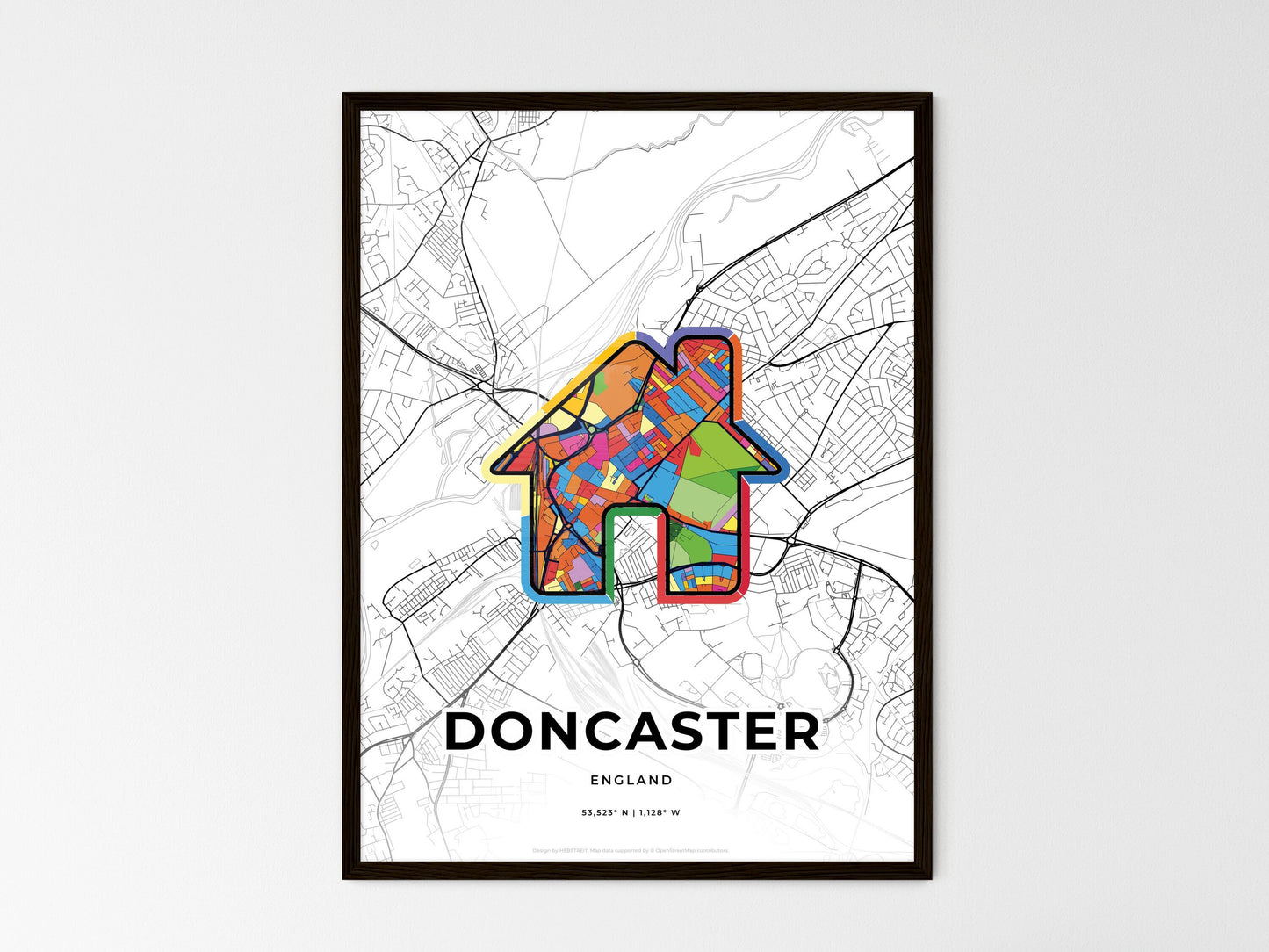 Doncaster England wedding art map with home icon